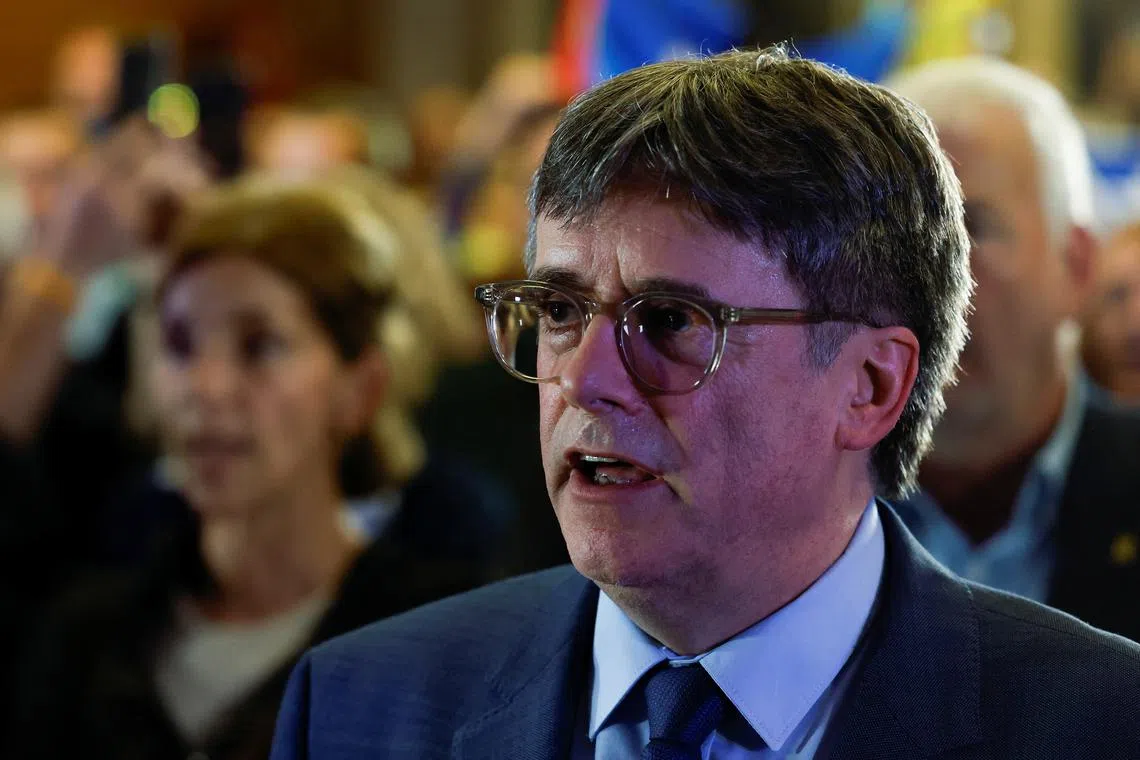 Catalan separatist leader Carles Puigdemont attends an event to announce his candidature with Junts Per Catalunya (Together for Catalonia) party for Catalonia's May 12 election, in Elne, France March 21, 2024. REUTERS/Albert Gea/ File photo