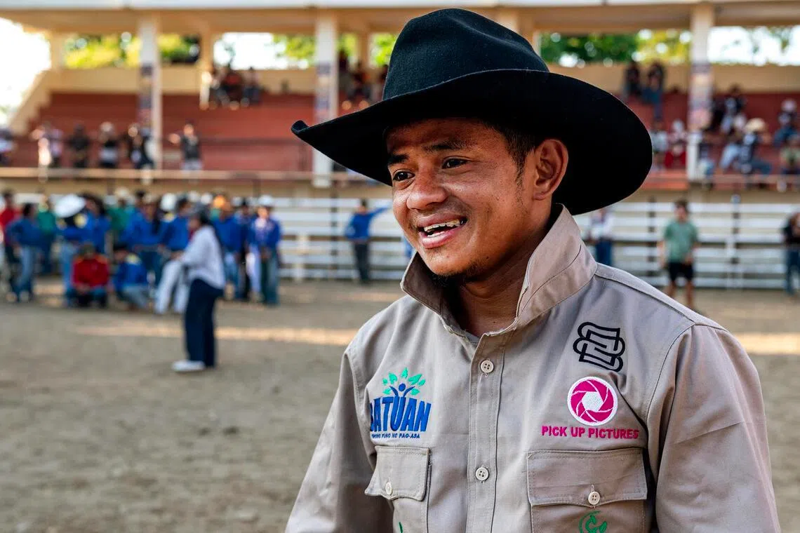 Mr Harold Indapan, a cowboy from Bukidnon, Philippines, speaking to The Straits Times on April 12, days before he became the champion at bull riding at the Rodeo Masbateno festival, a contest he also won in 2024, the last time it was held.