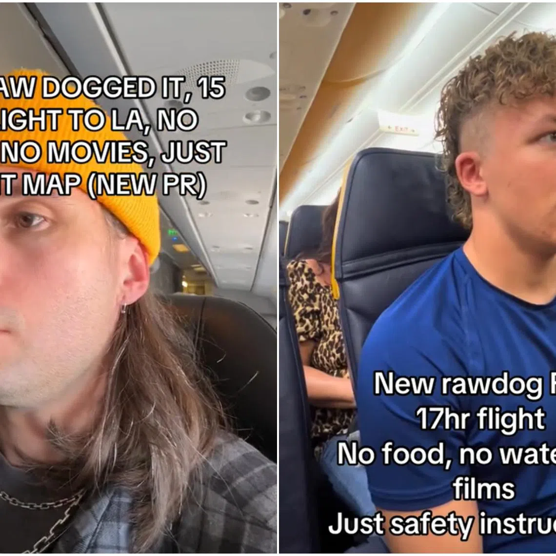 Travellers are challenging themselves go without entertainment, food and sleep on flights.