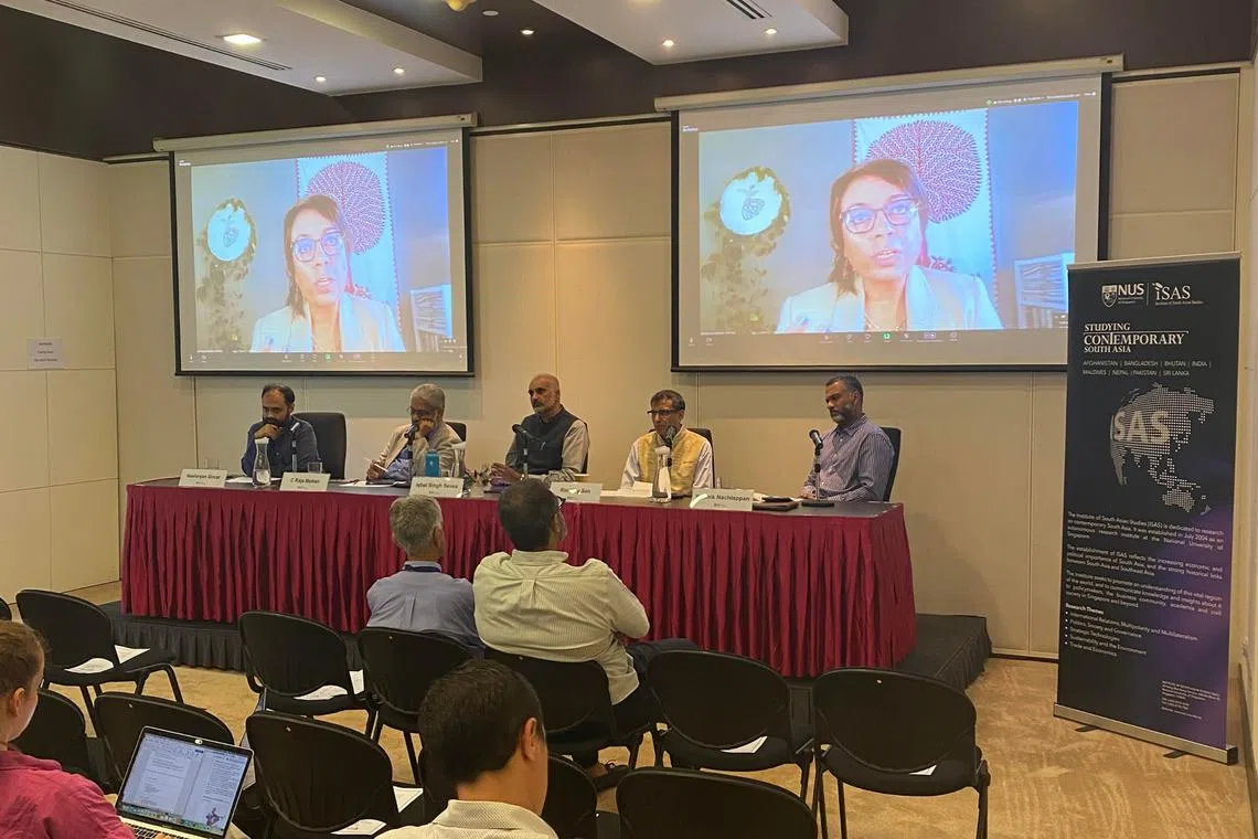 (From left) Dr Neelanjan Sircar, Professor C. Raja Mohan, Associate Professor Iqbal Singh Sevea, Dr Ronojoy Sen and Dr Karthik Nachiappan.