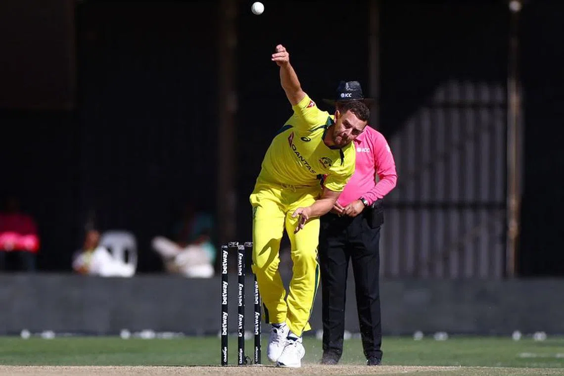 Cricket - First ODI - South Africa vs Australia - Mangaung Oval, Bloemfontein, South Africa - September 7, 2023 Australia's Josh Hazlewood in action REUTERS/Siphiwe Sibeko