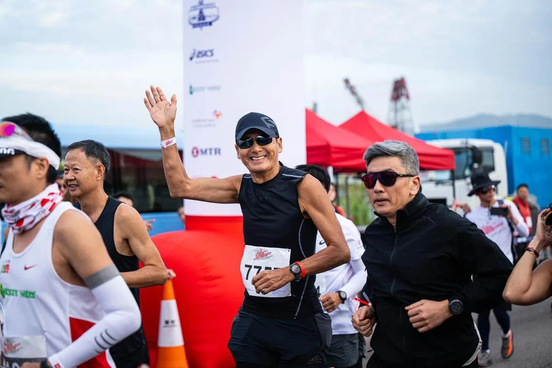 Chow Yun Fat takes part in the Hong Kong-Zhuhai-Macau Bridge Half Marathon on Nov 19, 2023.
