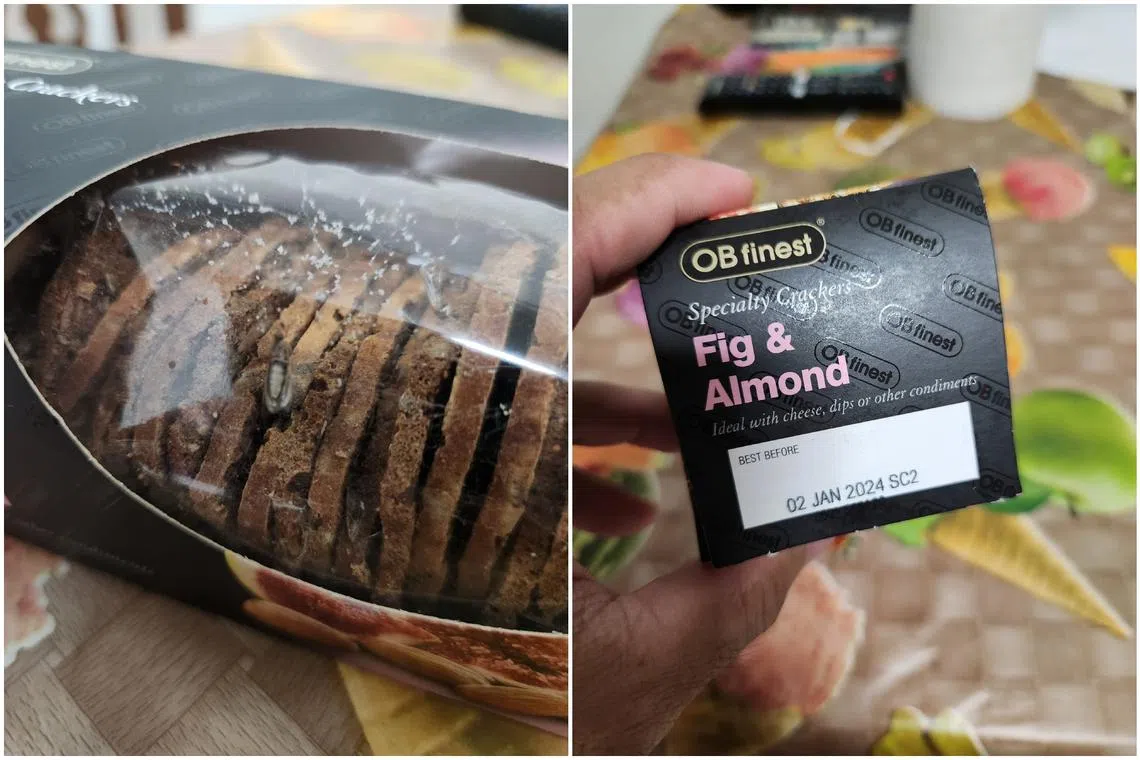 Two winged-insects were seen moving in a box of OB Finest’s fig and almond crackers.