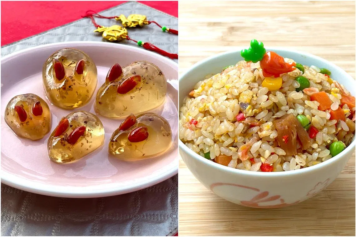 Osmanthus jelly bunnies to ring in the Year of the Rabbit and sha cha jiang fried rice.