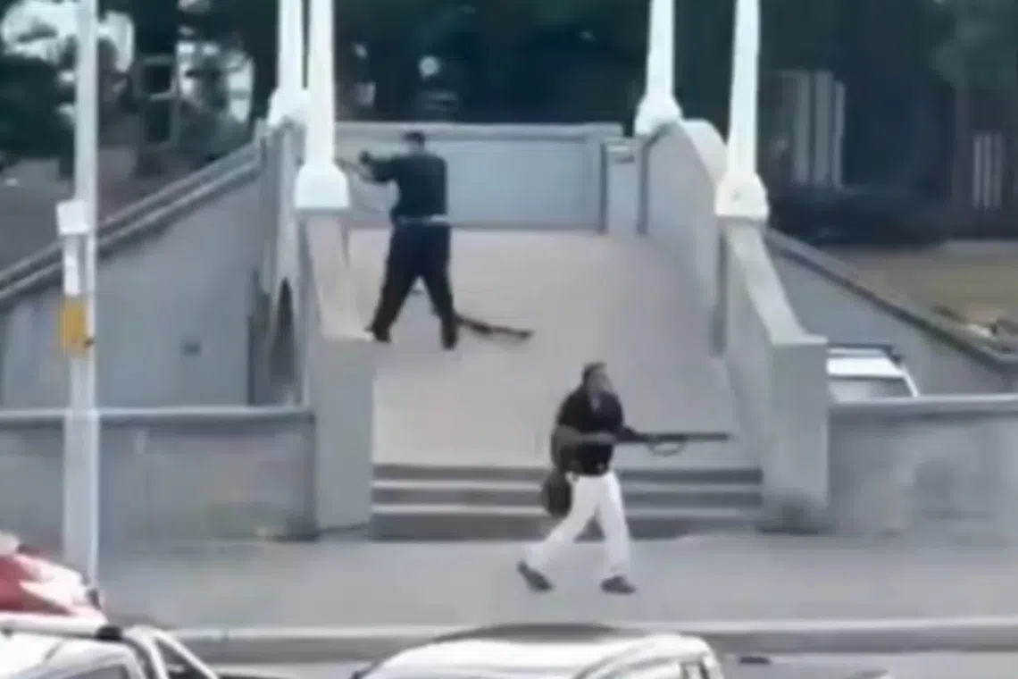 Sajid Akram (foreground) and his son Naveed opened fire on crowds thronging Bondi Beach on Dec 14, killing 15 people.