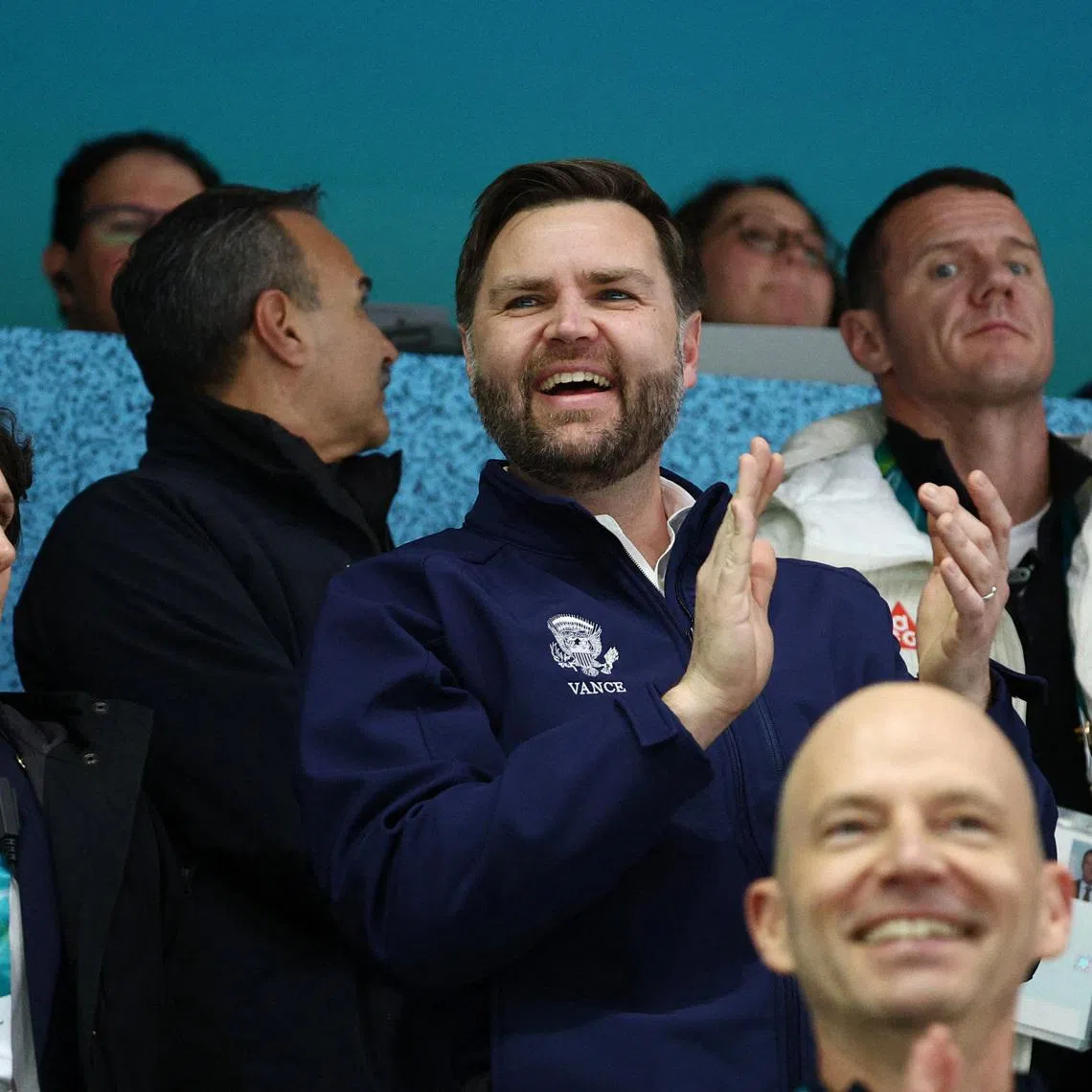 Milano Cortina 2026 Olympics - Ice Hockey - Women's Preliminary Round - Group A - United States of America vs Czech Republic - Milano Rho Ice Hockey Arena, Milan, Italy - February 05, 2026. U.S. Vice President JD Vance celebrates a goal in the stands REUTERS/Guglielmo Mangiapane