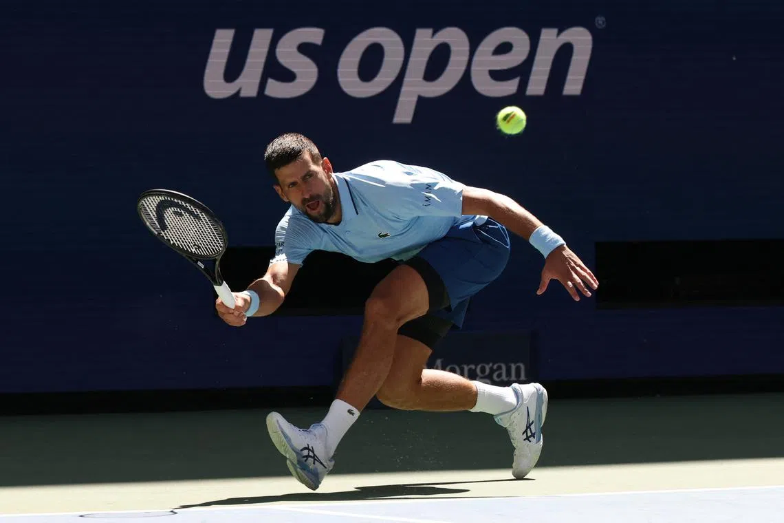 Tennis - U.S. Open - Flushing Meadows, New York, United States - August 27, 2025 Serbia's Novak Djokovic in action during his second round match against Zachary Svajda of the U.S. REUTERS/Brendan Mcdermid