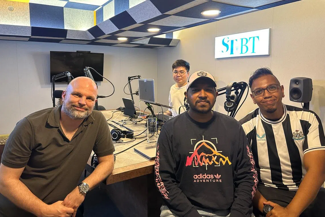 (From left) Deloitte Asia-Pacific's sport business group leader James Walton, ST podcast producer Eden Soh, ST sports reporter Deepanraj Ganesan and assistant ST Now editor Sazali Abdul Aziz in the podcast studio.