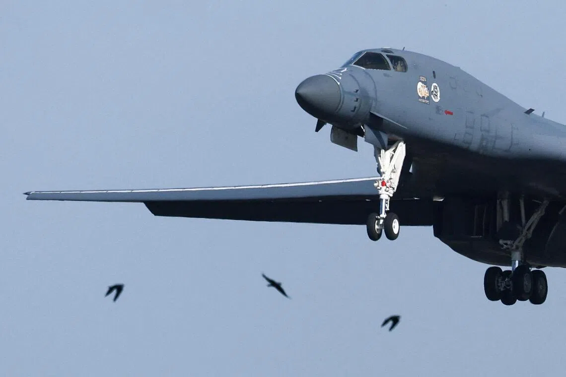 A USAF B-1 bomber takes off at RAF Fairford airbase, used by United States Air Force (USAF) personnel, amid the US–Israeli conflict with Iran.