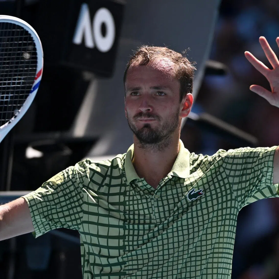 Tennis - Australian Open - Melbourne Park, Melbourne, Australia - January 21, 2026 Russia's Daniil Medvedev celebrates after winning his second round match against France's Quentin Halys REUTERS/Jaimi Joy