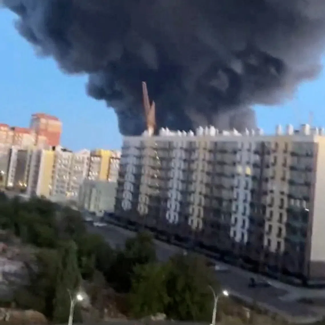 Smoke billowing into the sky from the direction of a Wildberries warehouse in Volgograd, Russia, on July 31. Wildberries founder Tatyana Kim has criticised such strikes by Ukraine, which is fighting off a Russian invasion.