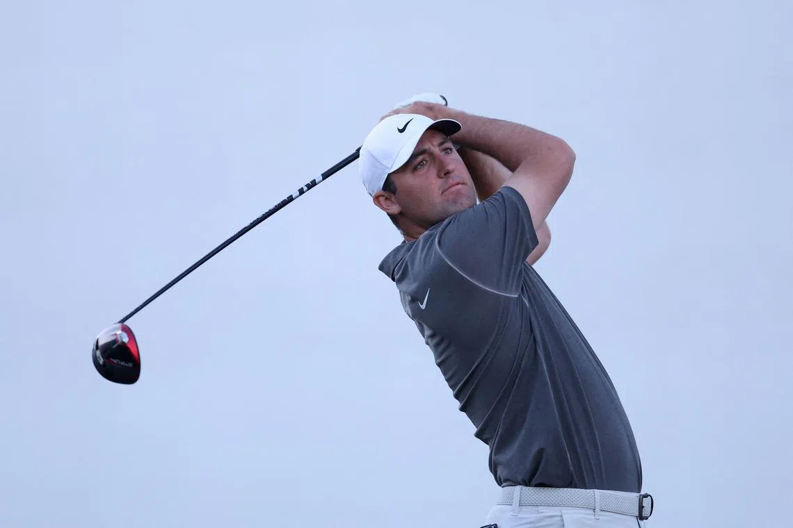 Scottie Scheffler of the United States plays his shot from the 17th tee during the third round of the WM Phoenix Open at TPC Scottsdale on Feb 11.