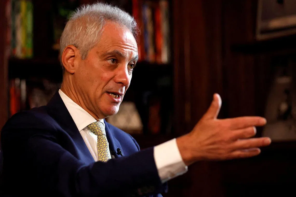 FILE PHOTO: U.S. Ambassador to Japan Rahm Emanuel speaks during an interview with Reuters at the ambassador's residence in Tokyo, Japan, October 30, 2023. REUTERS/Issei Kato/File Photo