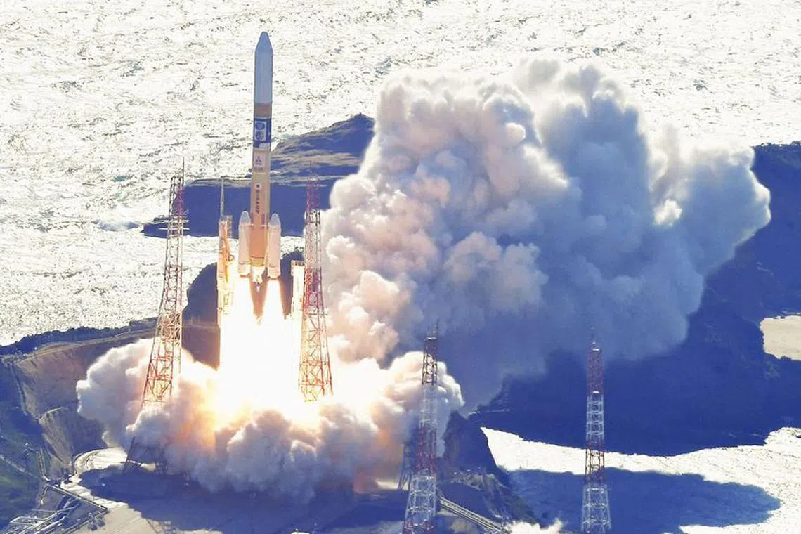 H-IIA rocket carrying the national space agency's moon lander is launched at Tanegashima Space Center on the southwestern island of Tanegashima, Japan in this photo taken by Kyodo on September 7, 2023. Mandatory credit Kyodo/via REUTERS/File Photo