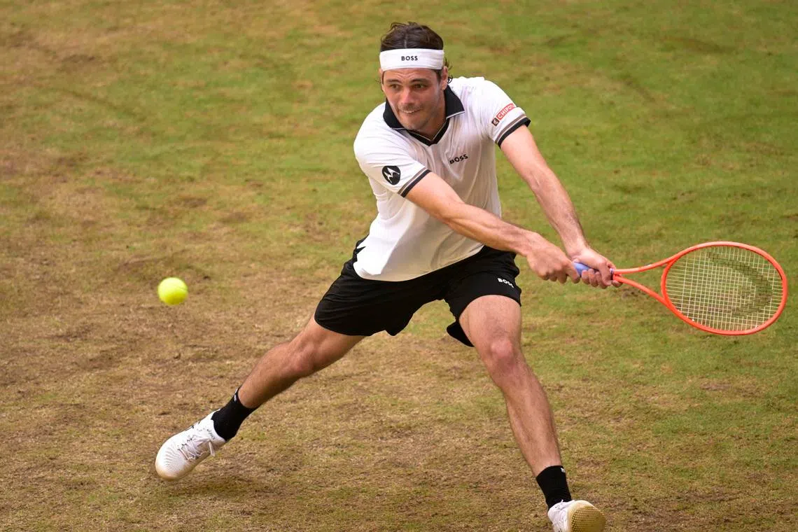 Tennis - ATP 500 - Halle Open - OWL Arena, Halle, Germany - June 19, 2026 Taylor Fritz of the U.S. in action during his quarter final match against Ben Shelton of the U.S. REUTERS/Fabian Bimmer/File Photo