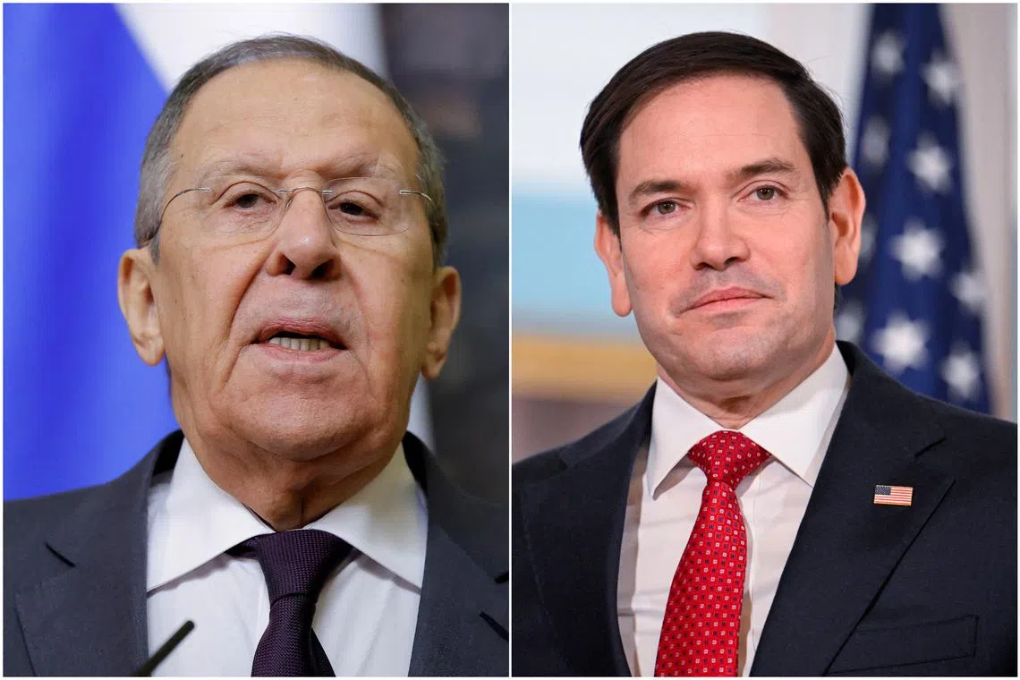 Russian Foreign Minister Sergei Lavrov (left) spoke to his US counterpart Marco Rubio in a call on Feb 15.
