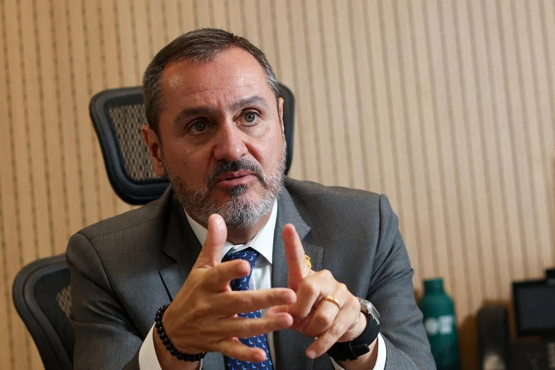Brazil's Director-General of the Federal Police Andrei Rodrigues gestures during an interview with Reuters in Brasilia, Brazil, June 3, 2026. REUTERS/Adriano Machado