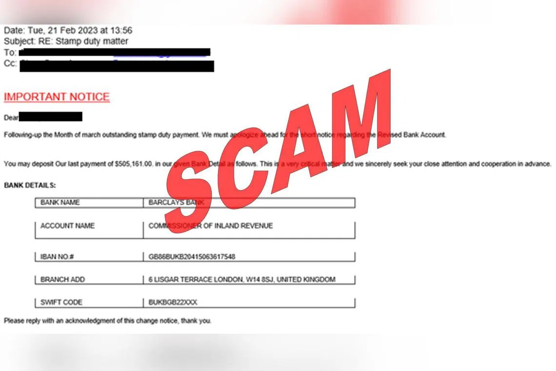 Iras warned of the scam e-mail where recipients are told to transfer their outstanding stamp duty payment to a UK bank account.