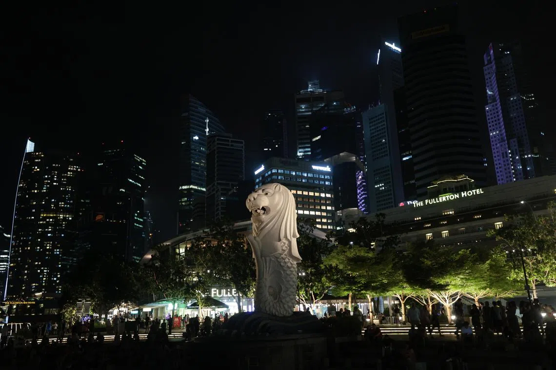 In Singapore, the Merlion ceased its water feature and dimmed its lights.