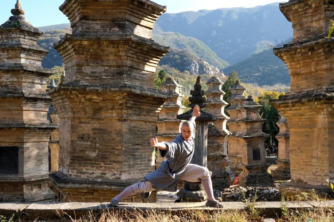 awletter - Warrior monk Yan Zong, who has 25,000 followers on Douyin, Chinese TikTok. Yan Zong started his Douyin account in 2021 to share about Shaolin martial arts and snippets of his life at the temple. Shaolin's Pagoda Forest, the main cemetery for Buddhist monks at the temple, was featured prominently in a chase scene in the 1982 hit Shaolin Temple.