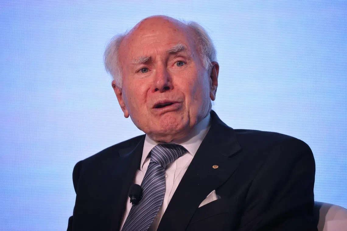 Mr John Howard, former Prime Minister of Australia speaks during a Commemorative Panel Discussion: Reflecting on Lee Kuan Yew’s Contributions to the Development of Asia and Global Relations, during the Asia Future Summit at the Ritz-Carlton Millenia Singapore on Oct 4, 2023.
