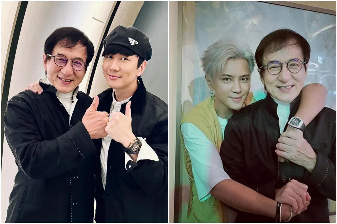 JJ Lin (second from left) and Show Lo (second from right) shared on social media photos taken with Jackie Chan.