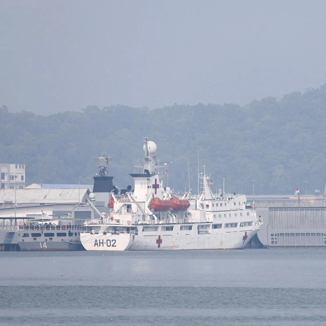 Myanmar Navy vessels used to pick up repatriated Myanmar nationals docked at the Lumut Naval Base in Malaysia on Sept 29.