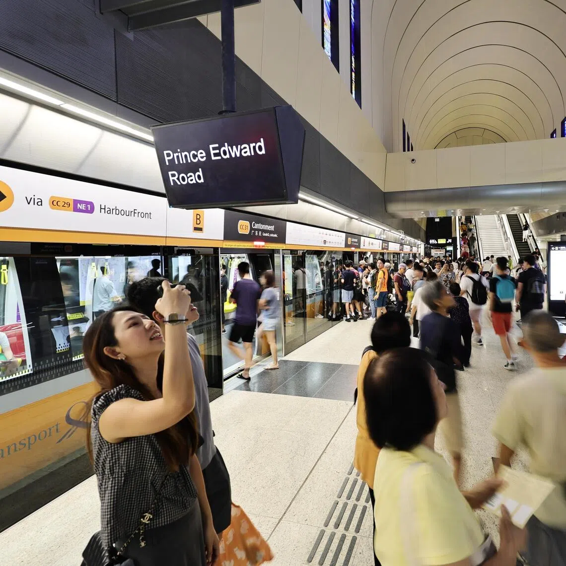 Train enthusiasts at Cantonment station, one of three new MRT stations on the Circle Line that was open for a public preview on July 4.