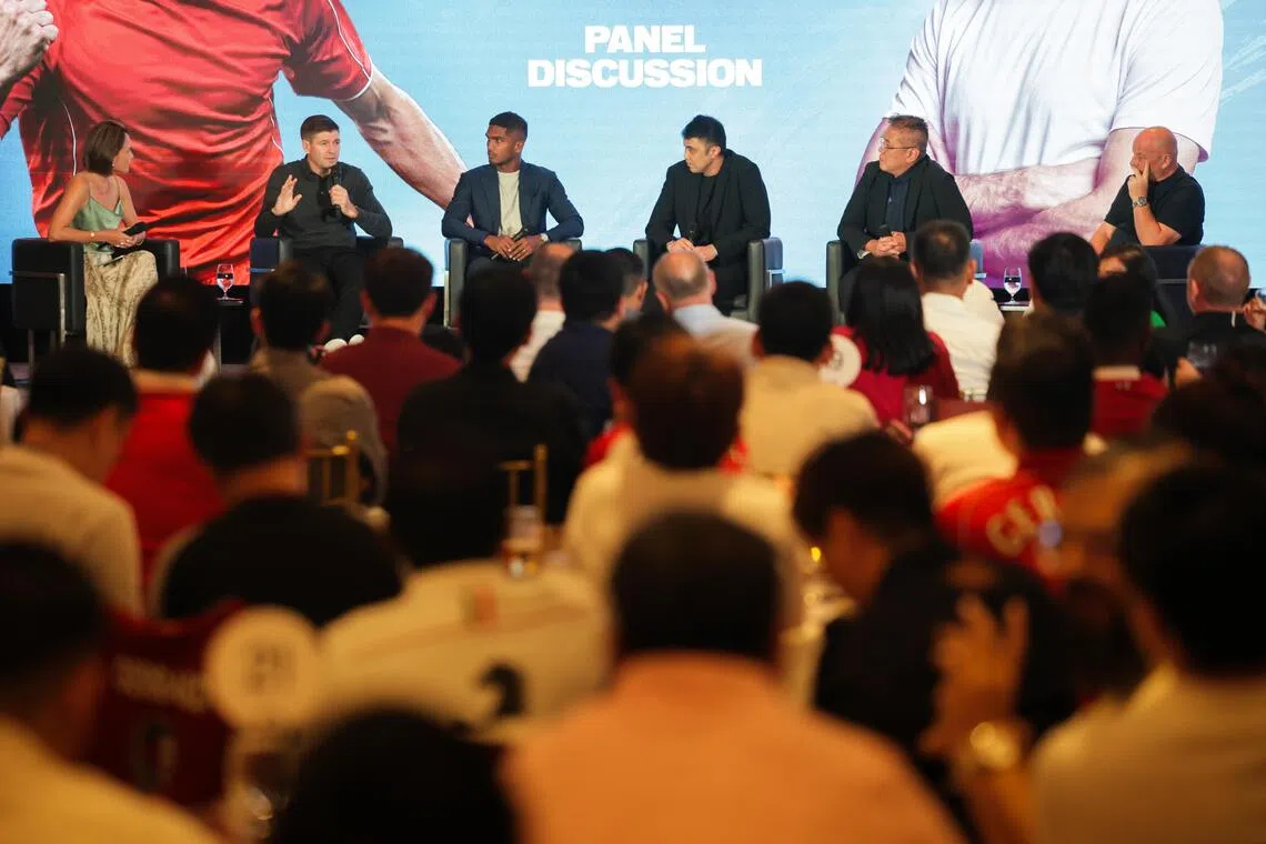 (From left) Moderator Colette Wong and panellists Steven Gerrard, former Liverpool and England captain and former manager; Hariss Harun?Singapore Men's National Team Captain; Lionel Lewis?Former Singapore International Goalkeeper; Desmond Ong?Deputy President, Football Association of Singapore (FAS); and lan Holahan, Founder, World Football Legends; 
in a panel discussion at the Beyond the Pitch event at Equarius Hotel on Oct 4, 2026.