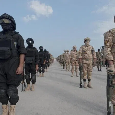 Members of the Islamic Revolutionary Guard Corps (IRGC) attend an exercise in southern Iran, in this handout image obtained on February 16, 2026.