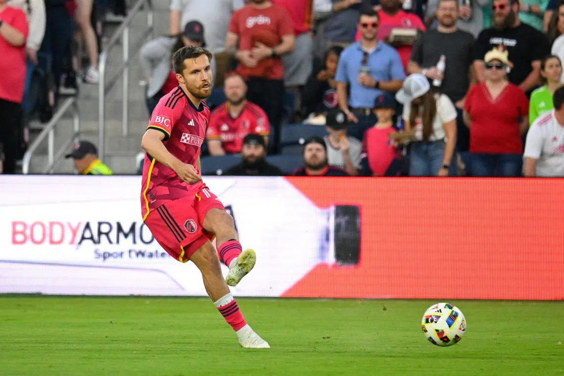 FILE PHOTO: May 15, 2024; St. Louis, Missouri, USA; St. Louis CITY SC midfielder Indiana Vassilev (19) passes the ball against LAFC during the first half at CITYPARK. Mandatory Credit: Scott Rovak-USA TODAY Sports/File Photo