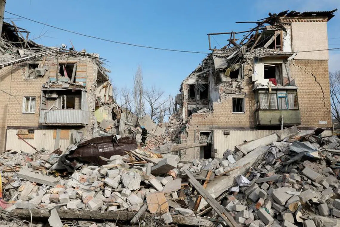 FILE PHOTO: A view shows residential houses heavily damaged by a Russian missile strike, amid Russia's attack on Ukraine, in the town of Selydove, Donetsk region, Ukraine November 15, 2023. REUTERS/Alina Smutko/File Photo