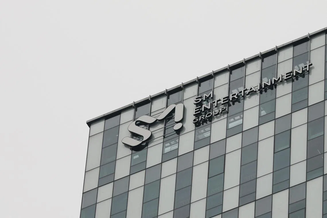 The logo of SM Entertainment is seen at its headquarter in Seoul, South Korea, March 9, 2023.   REUTERS/Kim Soo-hyeon