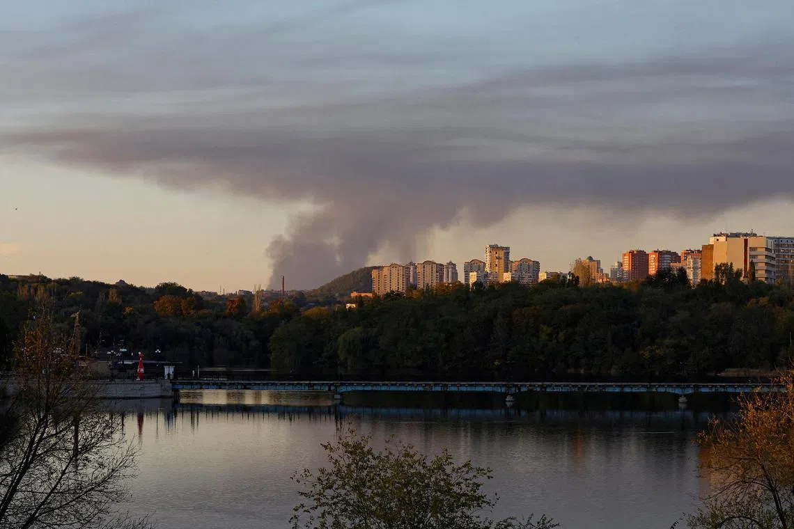 Smoke rises around the eastern Ukrainian town of Avdiivka, which Russian forces are trying to take.