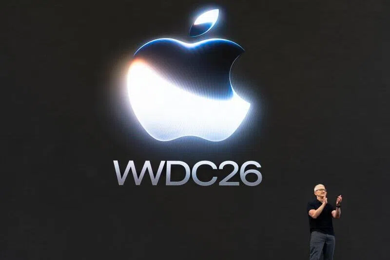 Tim Cook, CEO of Apple, speaking on stage on June 8 during the Apple WWDC26 at Apple Park in Cupertino, California, USA.