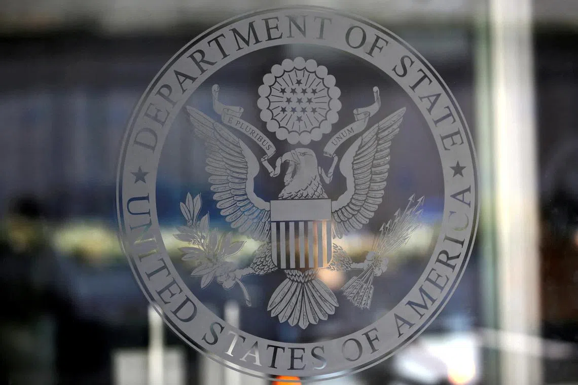 FILE PHOTO: The seal of the United States Department of State is seen in Washington, U.S., January 26, 2017.   REUTERS/Joshua Roberts/File Photo