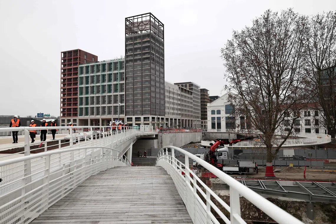 The construction site of the Olympic Village in Saint-Ouen, north of Paris.