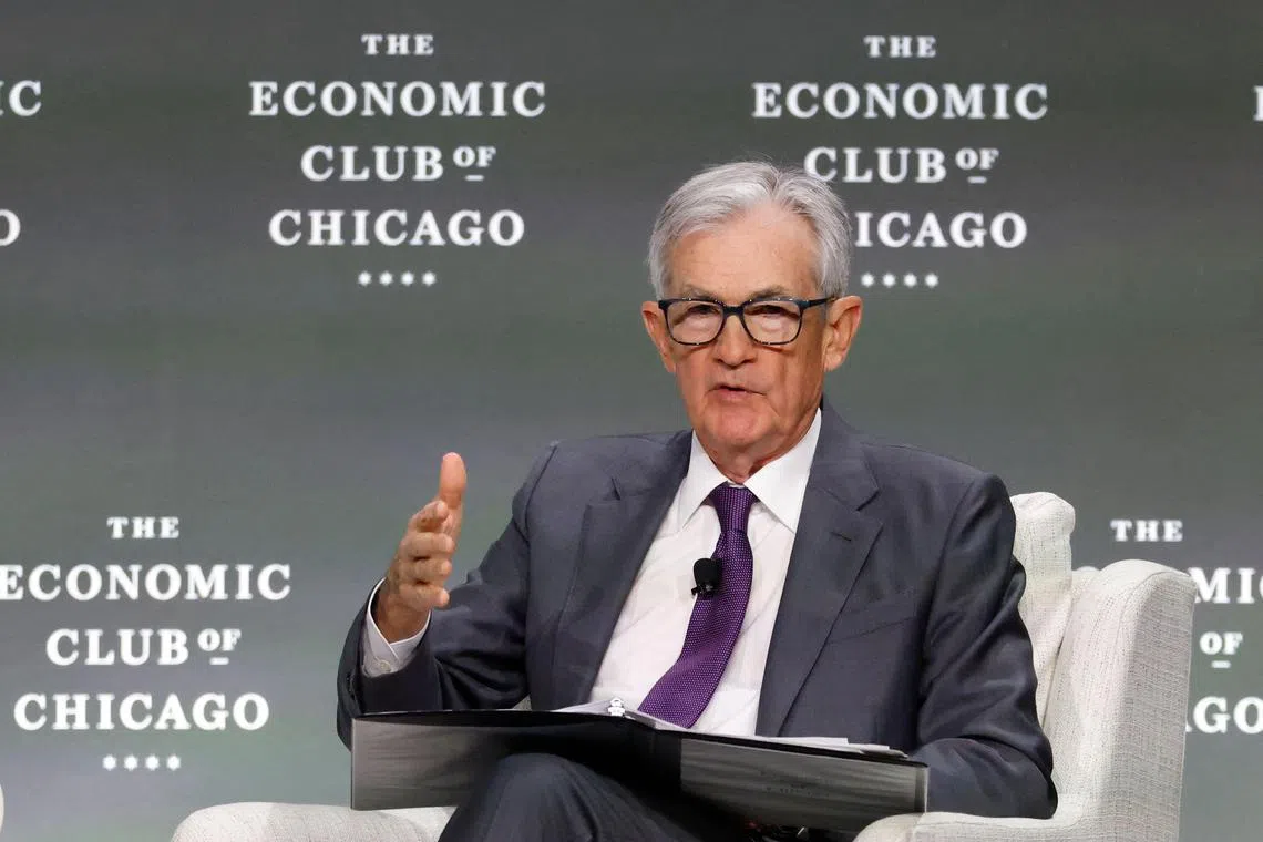US Federal Reserve chairman Jerome Powell speaking at the Economic Club of Chicago on April 16, in Chicago, Illinois.