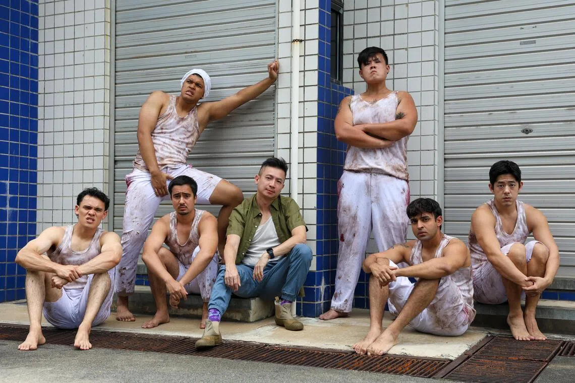 Director Chong Tze Chien (centre) and the cast of Lord Of The Flies.