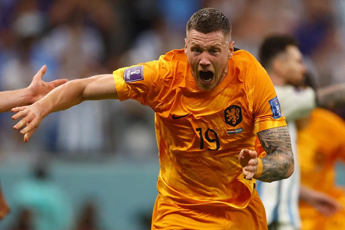 Wout Weghorst celebrates scoring a goal for the Netherlands, during the Qatar World Cup 2022.