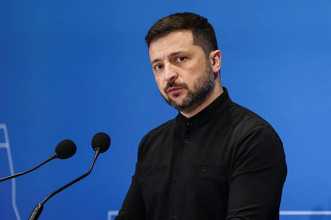 FILE PHOTO: Ukrainian President Volodymyr Zelenskiy attends a press conference on the first day of the two-day Ukraine Recovery Conference (URC2025), on plans for the reconstruction of Ukraine, in Rome, Italy, July 10, 2025. REUTERS/Guglielmo Mangiapane/File Photo