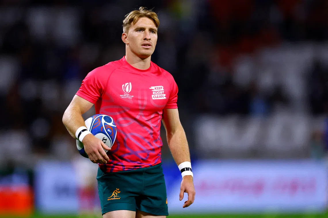 Rugby Union - Rugby World Cup 2023 - Pool C - Wales v Australia - OL Stadium, Lyon, France - September 24, 2023 Australia's Tate Mcdermott during the warm up before the match REUTERS/Sarah Meyssonnier
