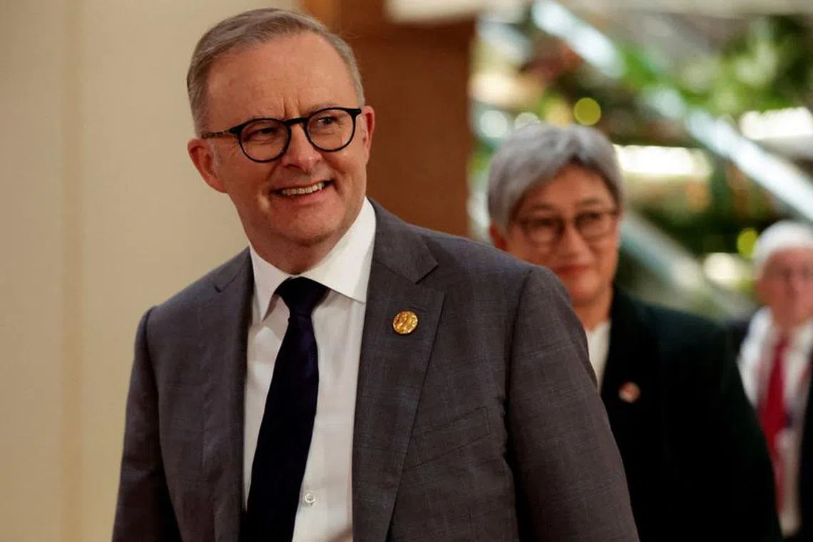 FILE PHOTO: Australian Prime Minister Anthony Albanese along with Australian Foreign Minister Penny Wong smile during the 43rd ASEAN Summit in Jakarta, Indonesia, September 6, 2023. REUTERS/Willy Kurniawan/Pool/File Photo