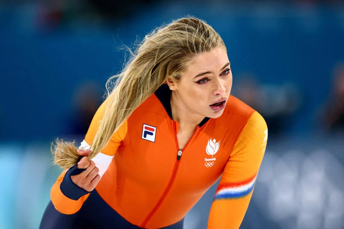 Milano Cortina 2026 Olympics - Speed Skating - Women's 500m - Milano Speed Skating Stadium, Milan, Italy - February 15, 2026. Jutta Leerdam of Netherlands reacts after performing. REUTERS/Piroschka Van De Wouw