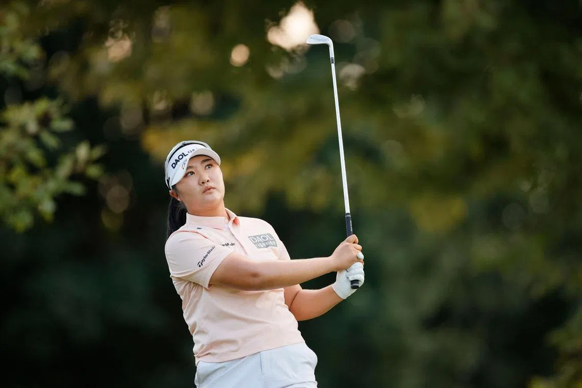 Hae Ran Ryu of South Korea playing her shot from the 15th tee during the Final round of the Walmart NW Arkansas Championship.