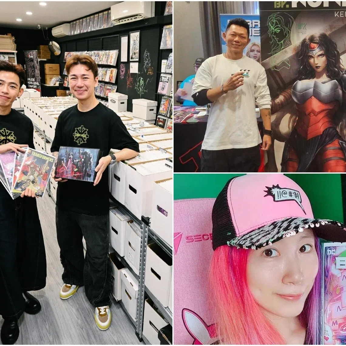 (From left) Comic Grail Vault's co-founders Bryan Ku and Randolph Tan, local artist Kendrick Lim and Singapore-based Thai artist Rachta Lin.