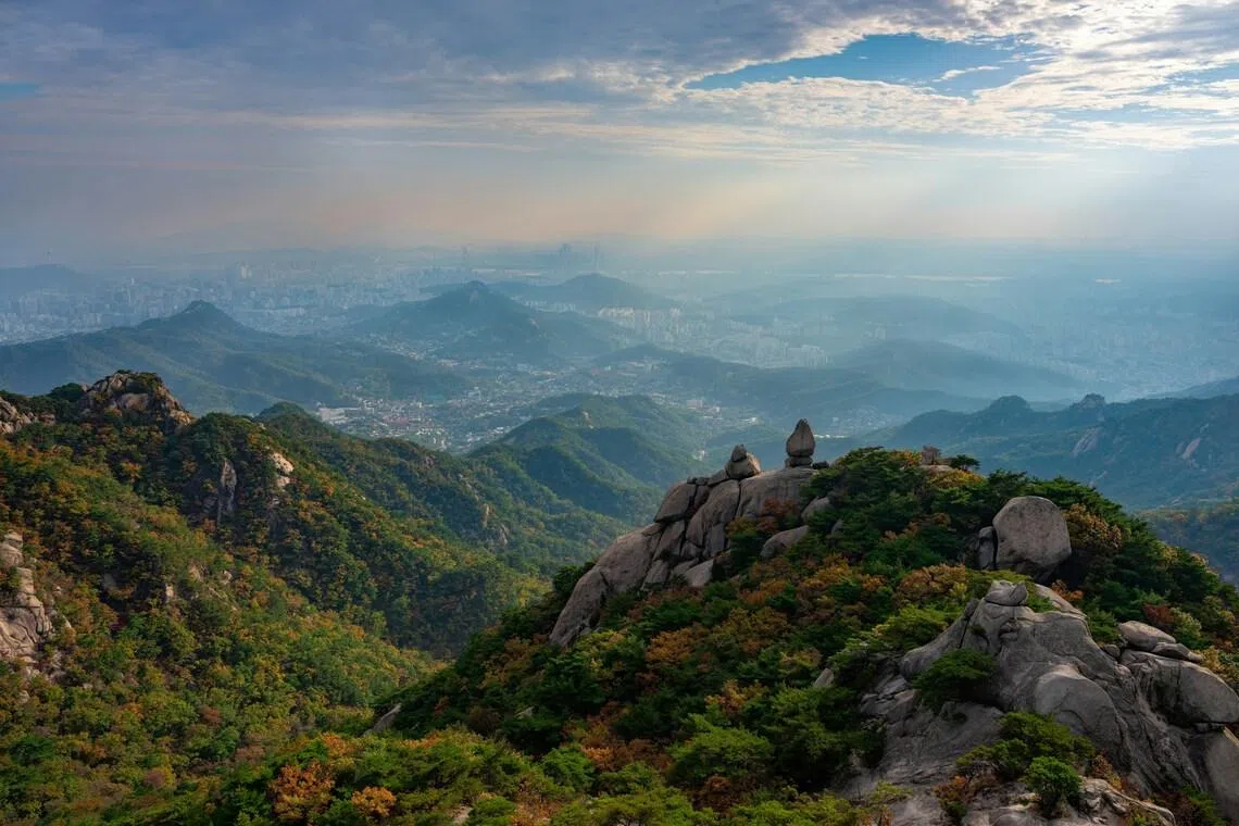 Bukhansan is known for its granite peaks and rugged terrains.