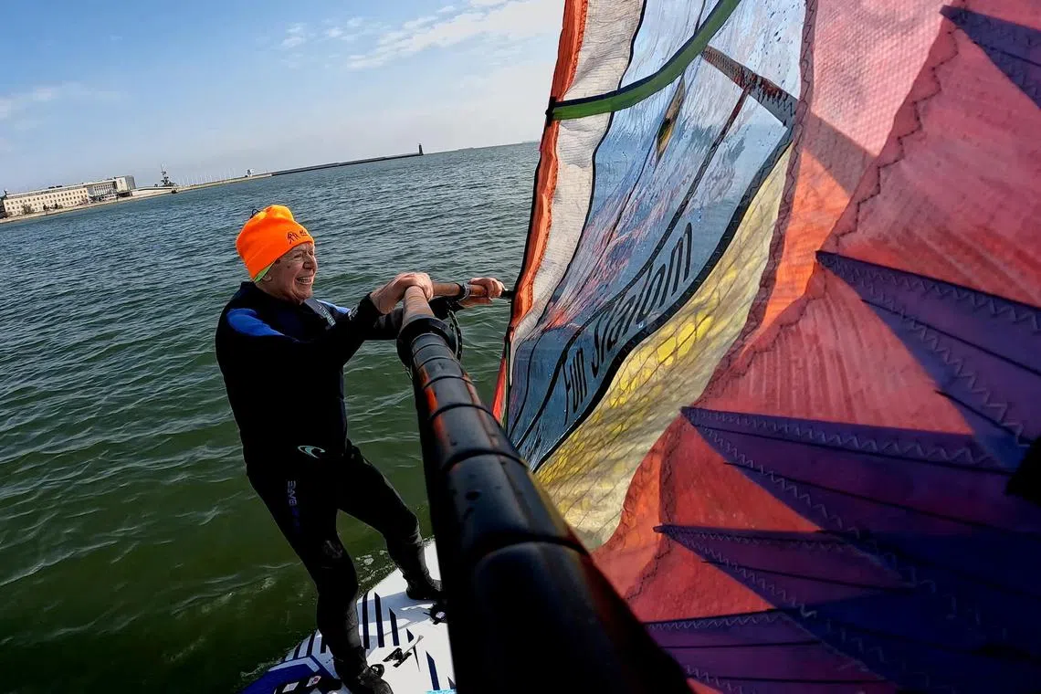 Piotr Dudek, 88, hopes to become the world's oldest windsurfer.  