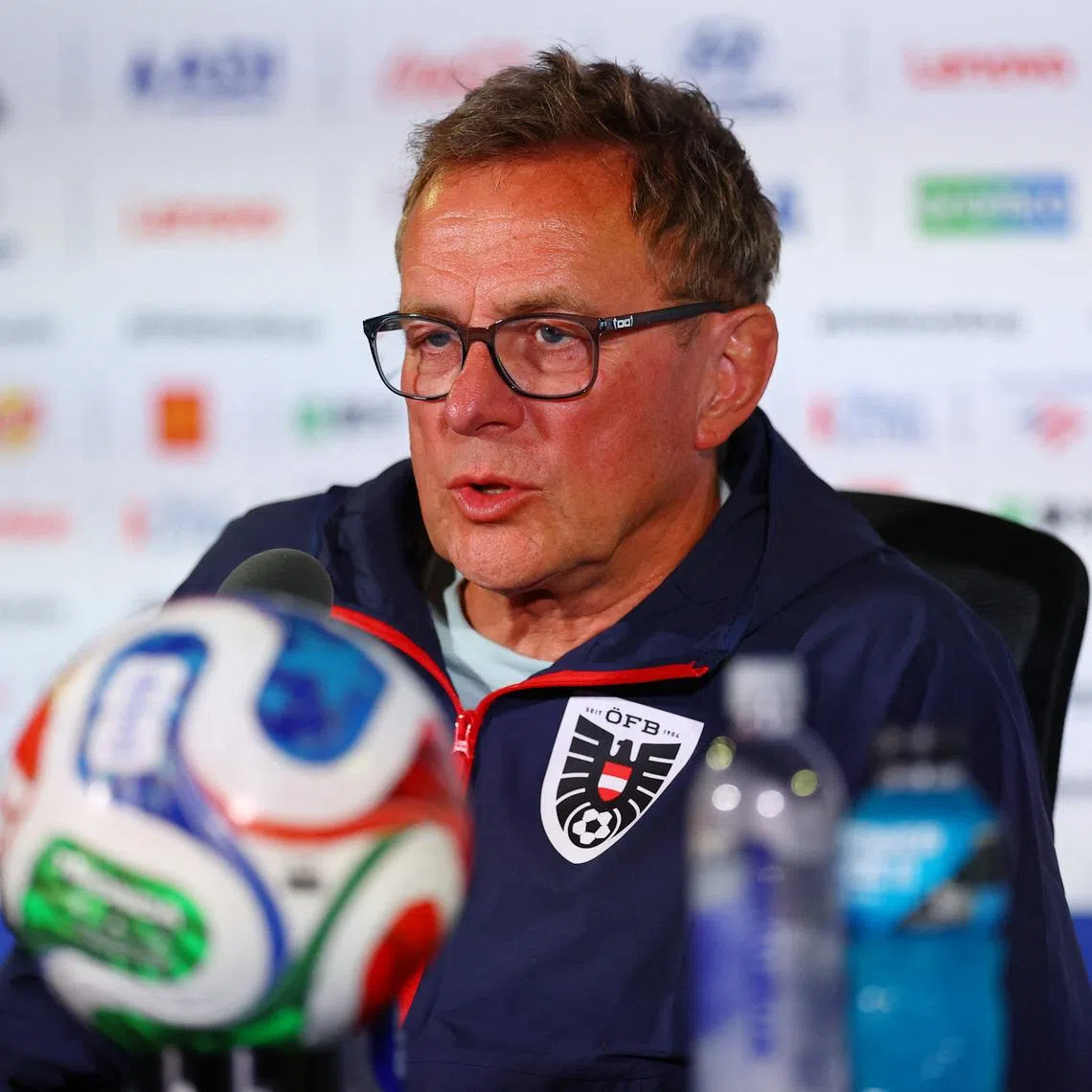Soccer Football - FIFA World Cup 2026 - Austria Press Conference - Los Angeles Stadium, Inglewood, California, U.S. - July 1, 2026 Austria coach Ralf Rangnick during the press conference REUTERS/Matthew Childs