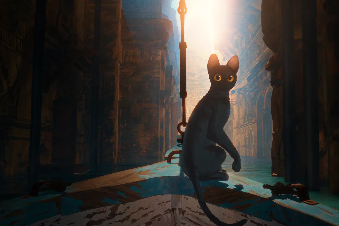 A scene from the animated film Flow.